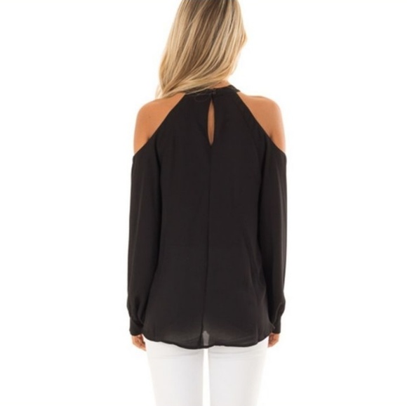 Long Sleeve Cold Shoulder Choker Top - Picture 3 of 8